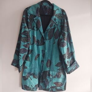 Winter Sun Blue Abstract Leaf Print Art To Wear 100% Cotton Topper Coat